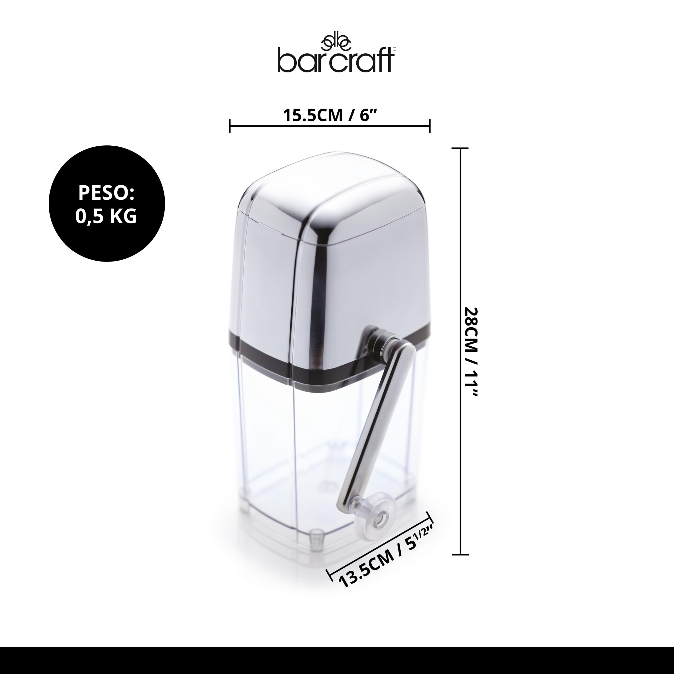 BarCraft Tritaghiaccio Manuale con Paletta in Confezione Regalo, Plastica / Acciaio Inox, 15,5 x 13,5 x 28 cm