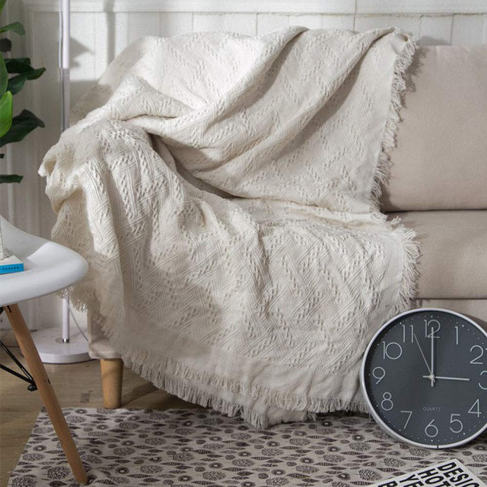 Coperta in cotone rustico, 228,6 x 248,9 cm, leggera, decorativa, per divano e divano, con frange accoglienti, ideale per decorare la casa, il soggiorno e l'uso all'aperto
