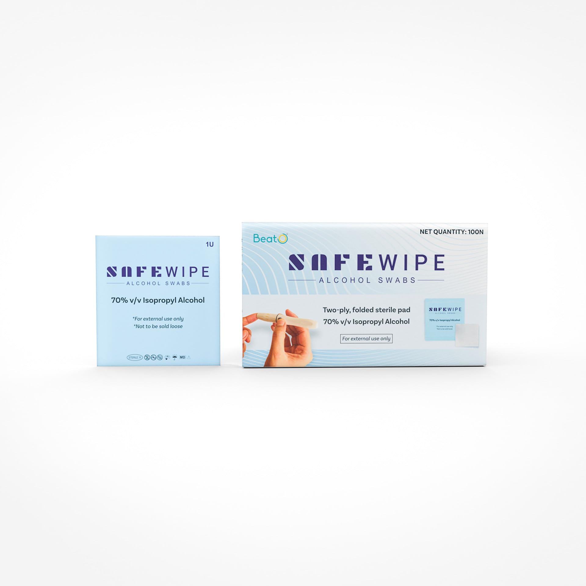 BeatO Safewipe Alcohol Swabs | Eliminate Harmful Bacteria, Viruses & Germs | Alcohol Swabs for Injection | Medical Use, Pre-Injection Skin Cleansing & First Aid | Pack of 100