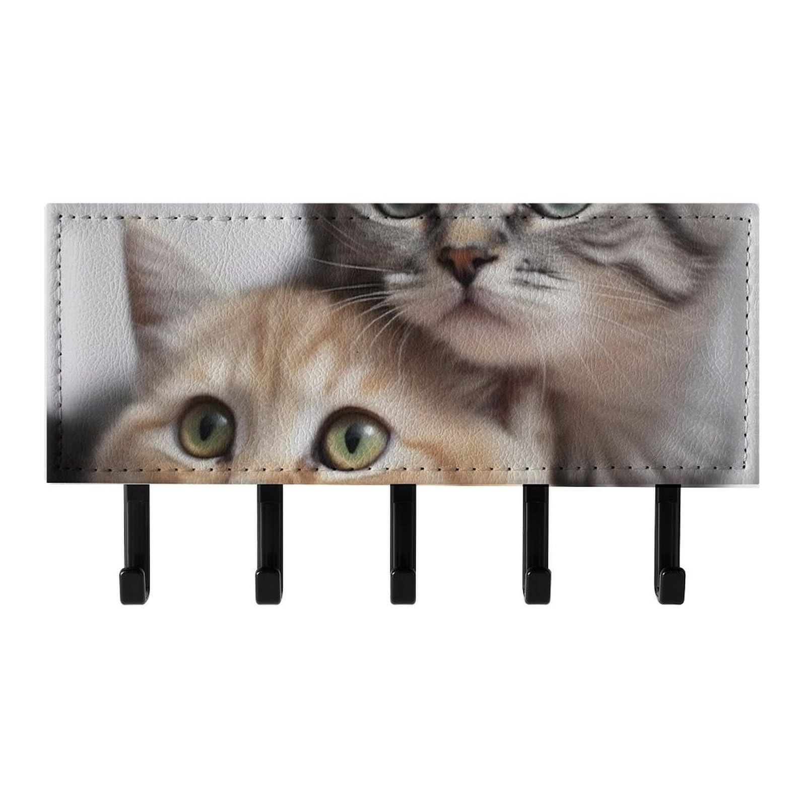 Fekiloot Black Cats Key Holder For Wall Adhesive, No Drilling, Key Hooks With 5 Hooks Wall Mounted, Self Adhesive Keys Rack For Entryway, Hallway, Living Room, Kitchen, Office