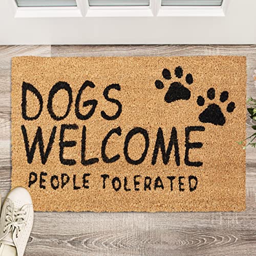 Relaxdays Fußmatte Kokos, Dogs Welcome, 60 x 40 cm, gummiert, widerstandsfähig, innen und außen, Türvorleger, Natur
