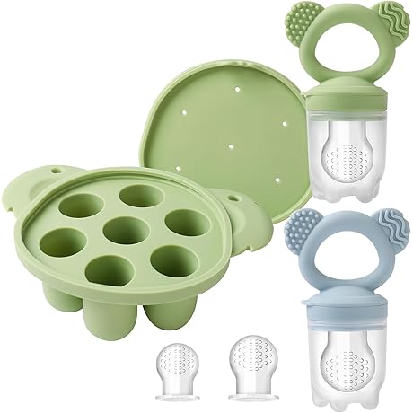 Silicone Baby Fruit Feeder with Freezer Tray, Teething Milk Popsicle Molds