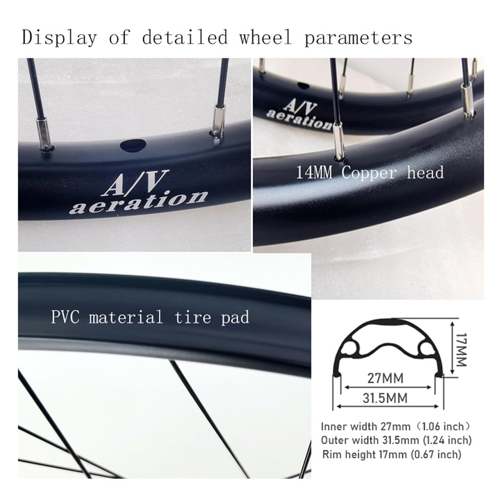 Zestaw kół do roweru górskiego z felgą 26/27,5/29", przednie i tylne koło ze stopu aluminium, 4 uszczelnione łożyska i hamulce tarczowe, 110 x 148 mm, odpowiedni do rowerów z 8-12 biegami