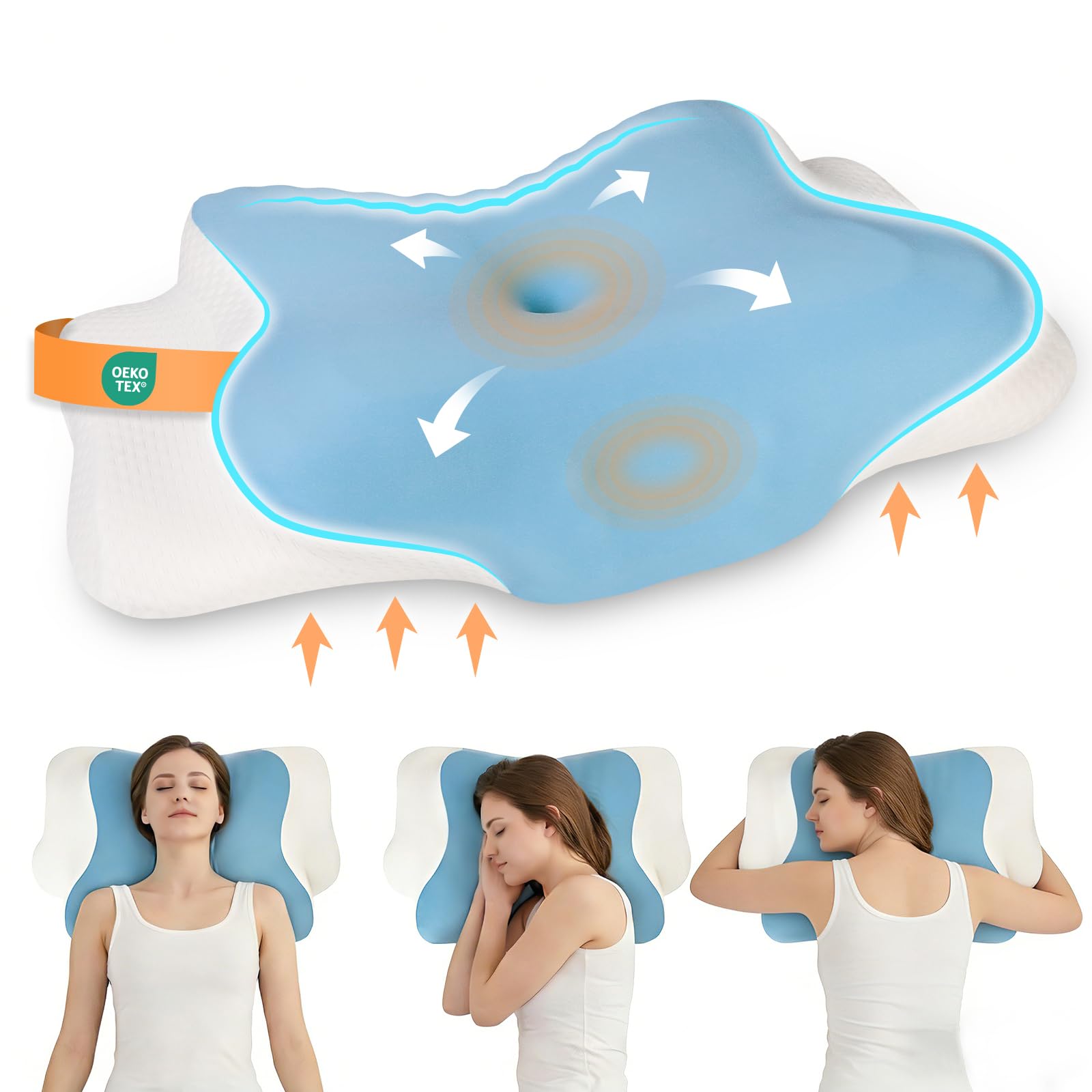 Cozary Almohada Cervicales y Cuello, Almohada Cervical de Espuma Viscoelástica, Almohadas Ergonómica para Dormir de Lado y Boca Arriba