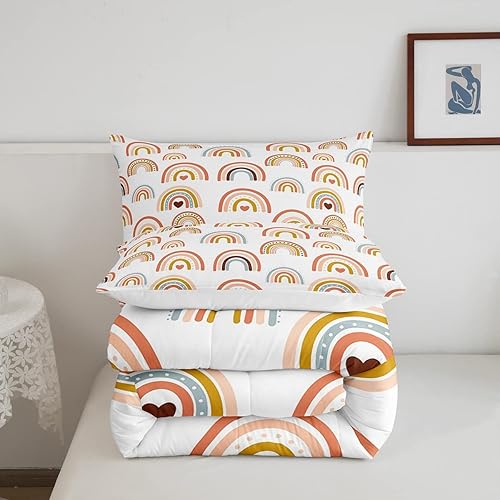 Miniatura 4 de Juego de edredón de arcoíris para niñas, diseño de arco iris, colorido juego de edredón de arcoíris pintado a mano con bolsillo profundo, ultra