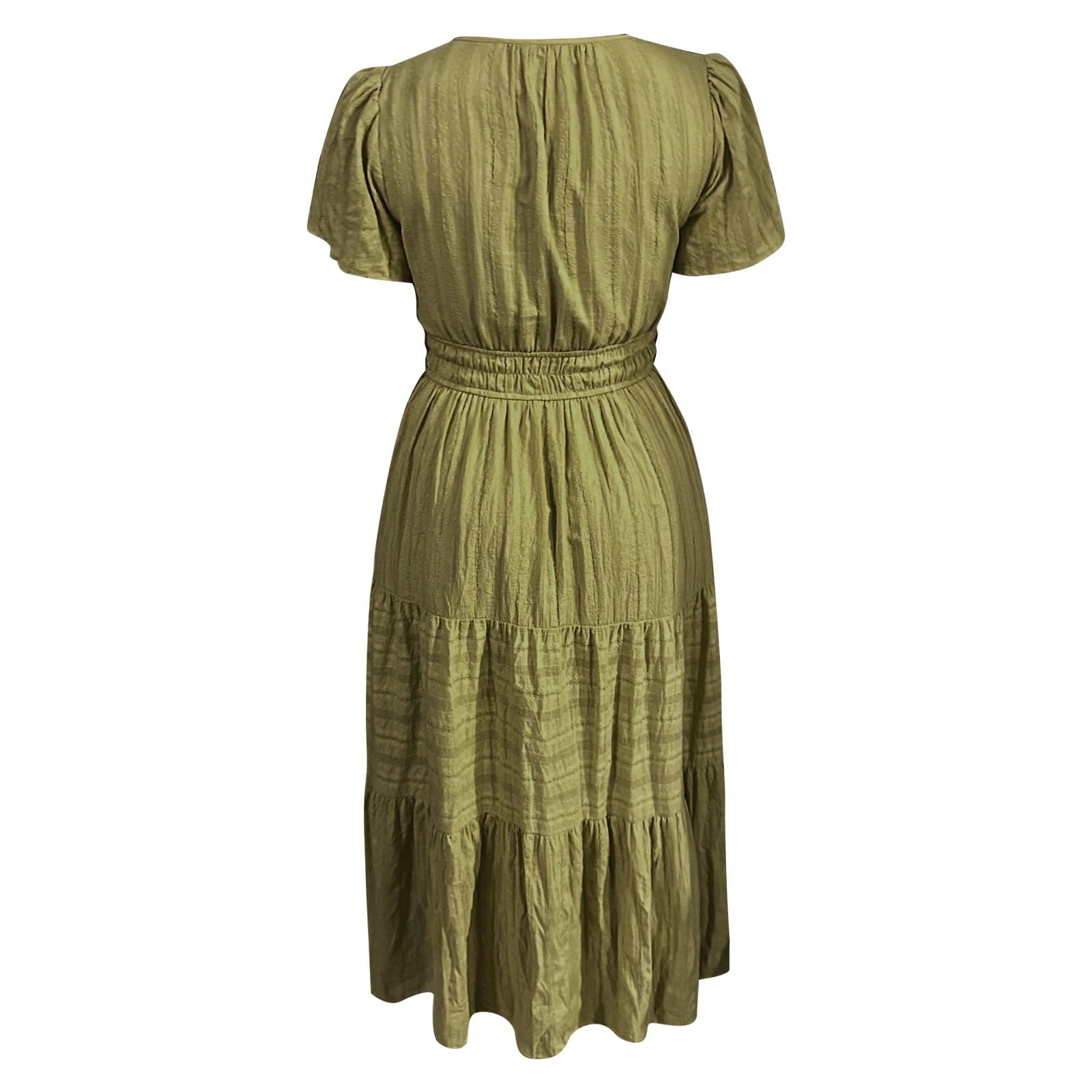 Vestido maxi de verano, estilo bohemio, cuello en V, línea A, vestido de playa, vestido largo de cintura alta, vestido camisero, vestido casual, vestido de verano, vestido de fiesta ligero y aireado