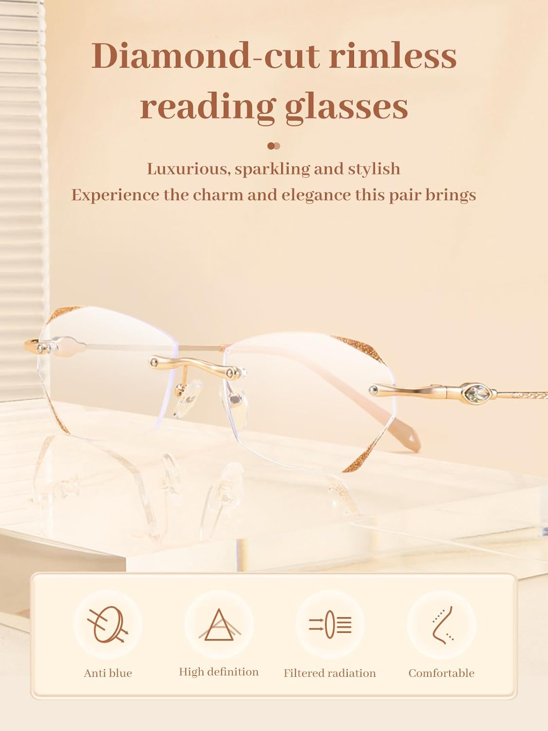LUFF Rimless Reading Glasses for Women & Men, Lightweight Blue Light Blocking Readers, Anti-Eyestrain Computer Glasses + Case - Image 2