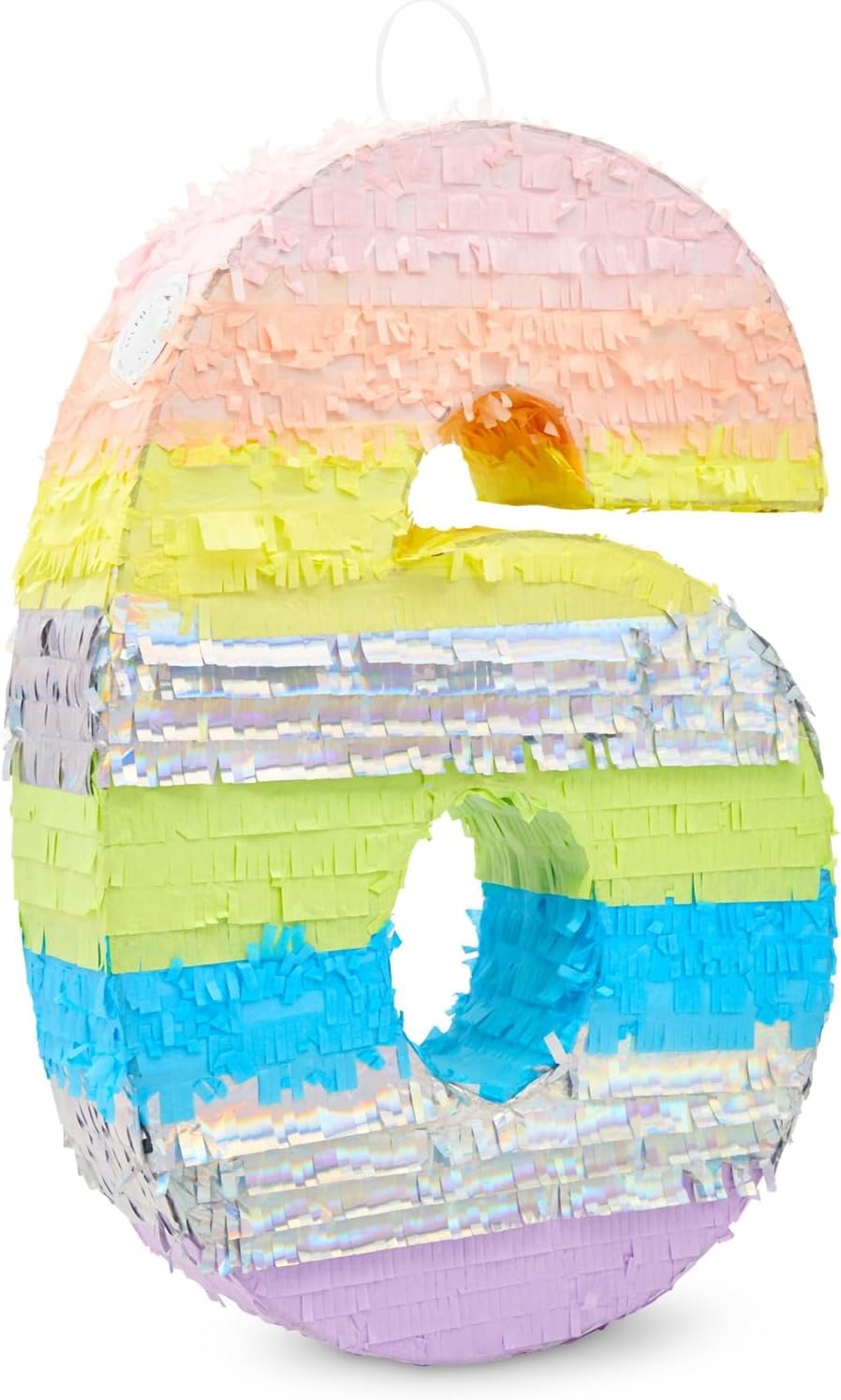 Large Number 6 Pinata for Girl's 6th Birthday Party Decorations, Rainbow Pastel Design (21 x 14.2 x 4 In)