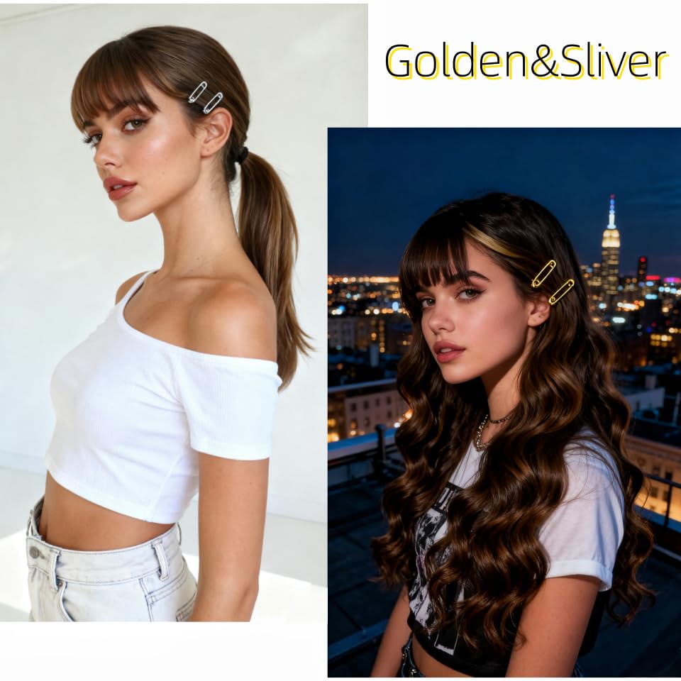 Unique Pin-Shaped Metal Hair Clips Set-Goth Safety Pin Barrettes for Bangs, Side Hair,4Pcs Silver&Gold Hairpins for Women| Trendy Minimalist Head Accessories for Daily Outfit&Special Gifts for Her