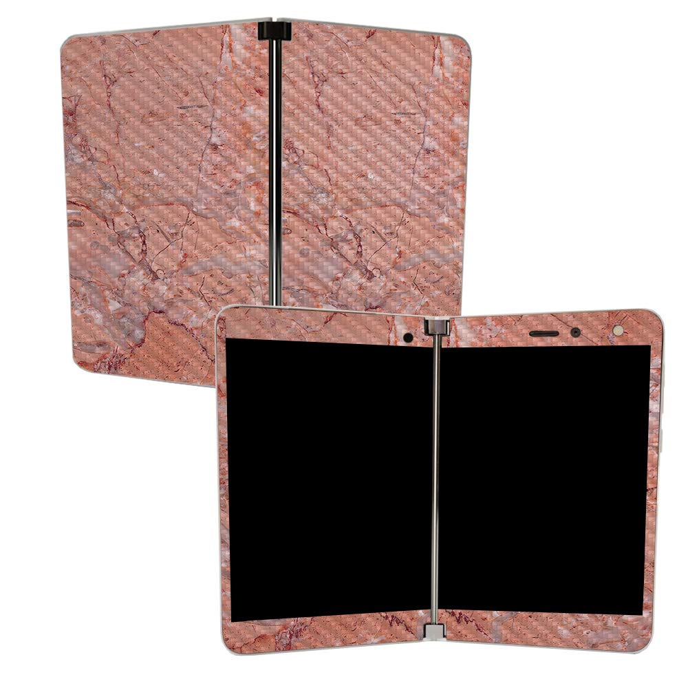 MIGHTY SKINS MightySkins Carbon Fiber Skin for Microsoft Surface Duo - Pink Marble | Protective, Durable Textured Carbon Fiber Finish | Easy to Apply, Remove, and Change Styles | Made in The USA
