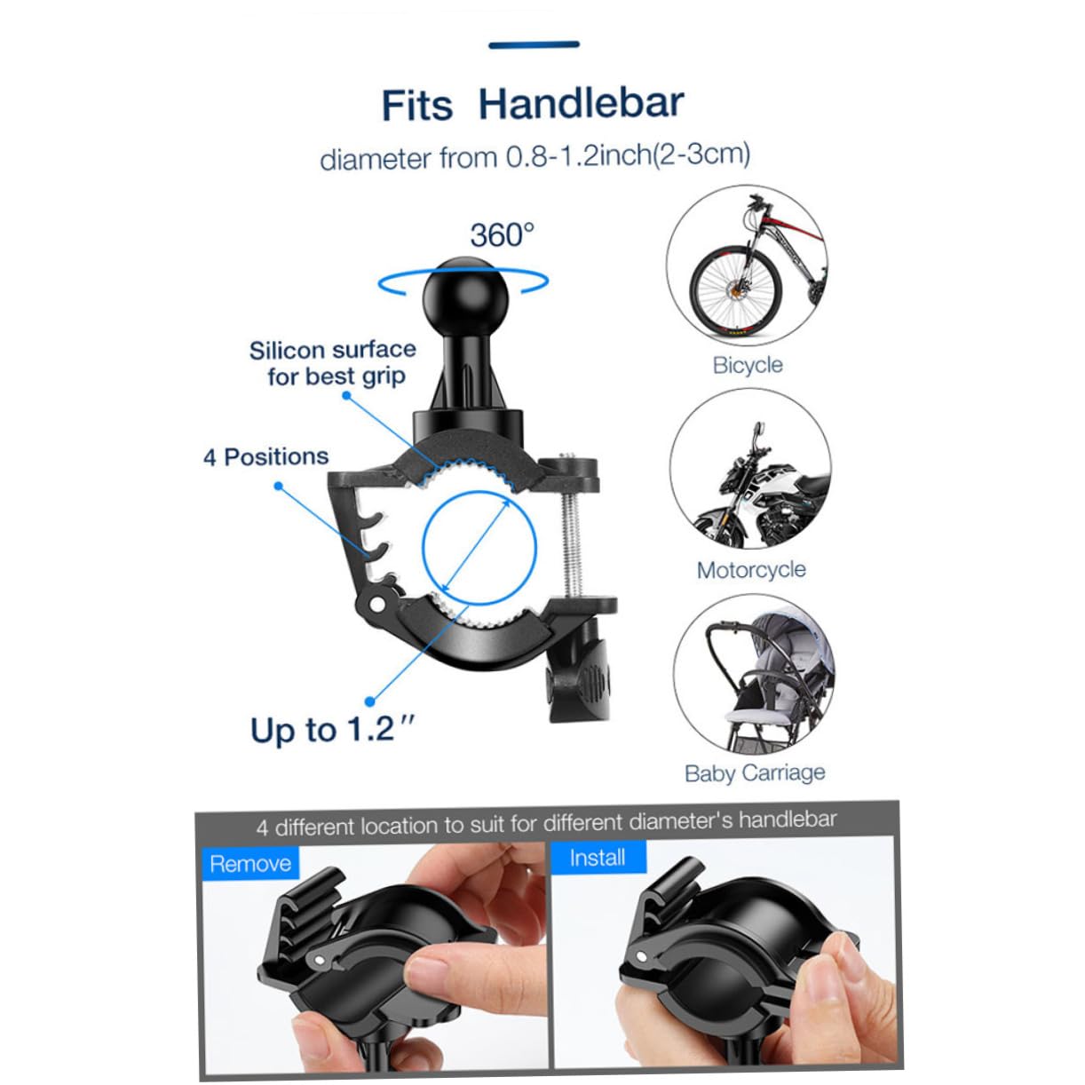 Zerodeko 3 Pezzi Telefono da Bici Portacellulare Manubrio per Biciclette Nero Accessorio per Bike Facile da Installare e Compatibile con Maggior delle Biciclette