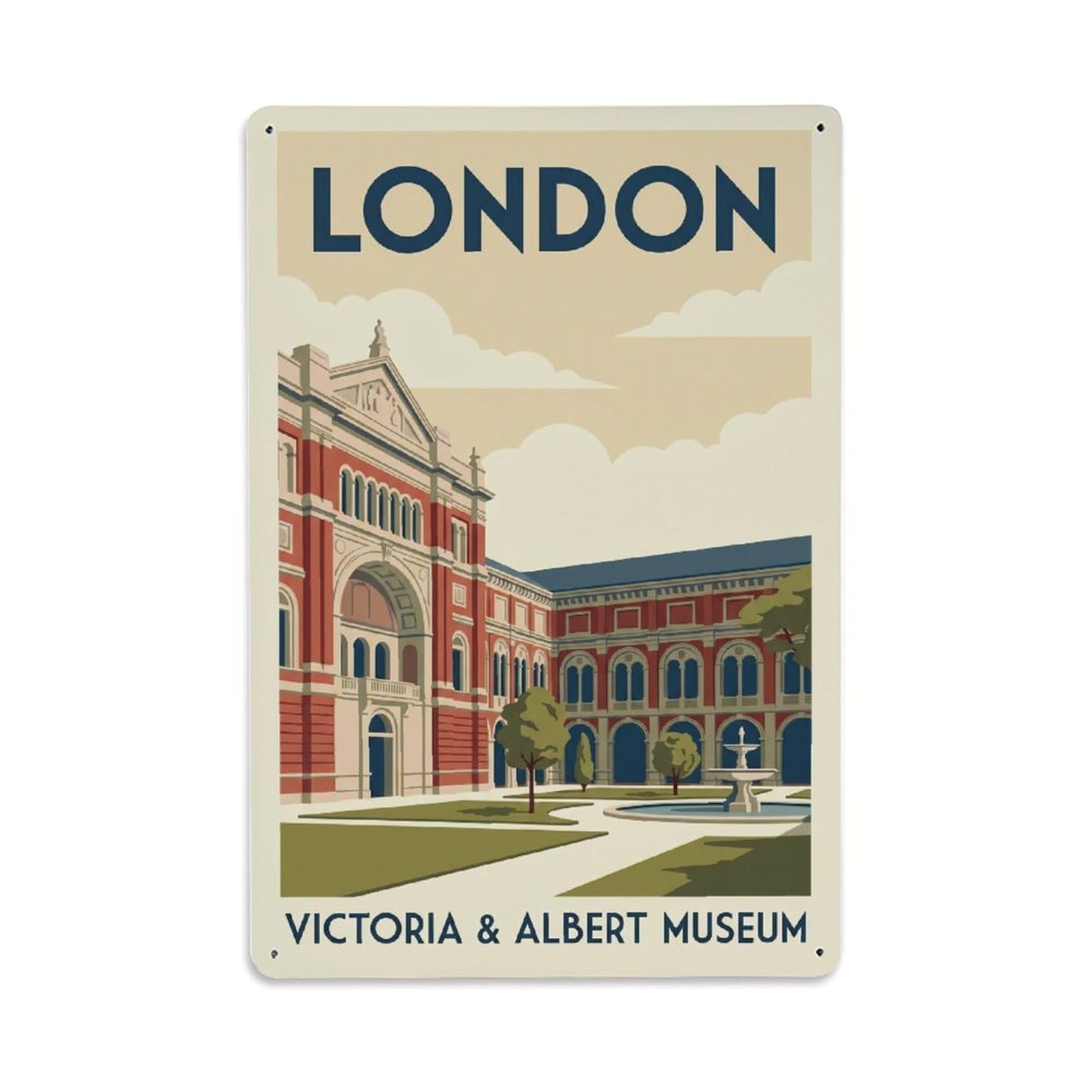 Vintage Travel London Victoria And Albert Museum Courtyard Clean England Metal Tin Sign Plaque Wall Decor for Cafe, Club Bar, Office, Home Garden Metal Poster 8x12Inch