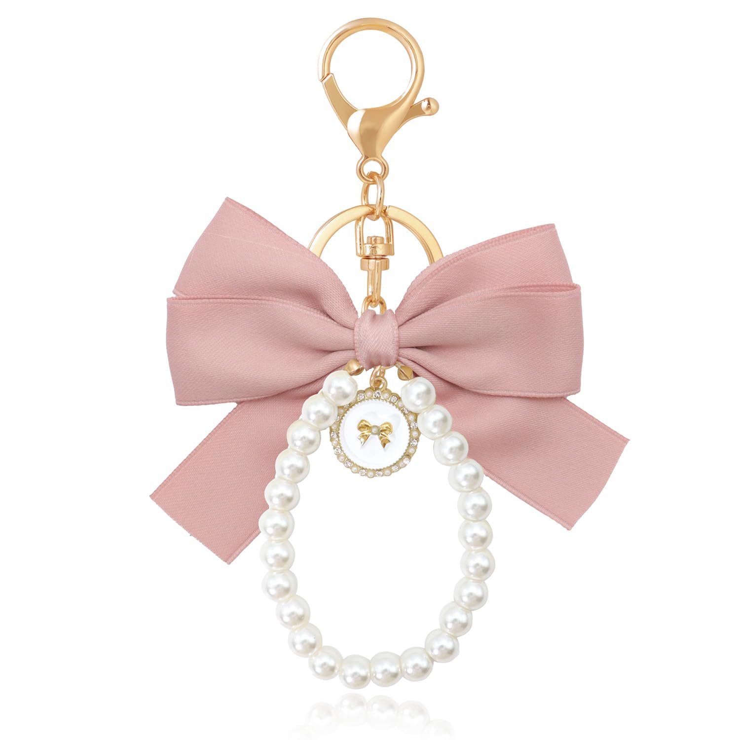 Cute Pearl Bow Keychain, Atiofber Lace Bowknot Bag Charm for Handbags Ribbon Keyrings Purse Backpack Pendant for Woman