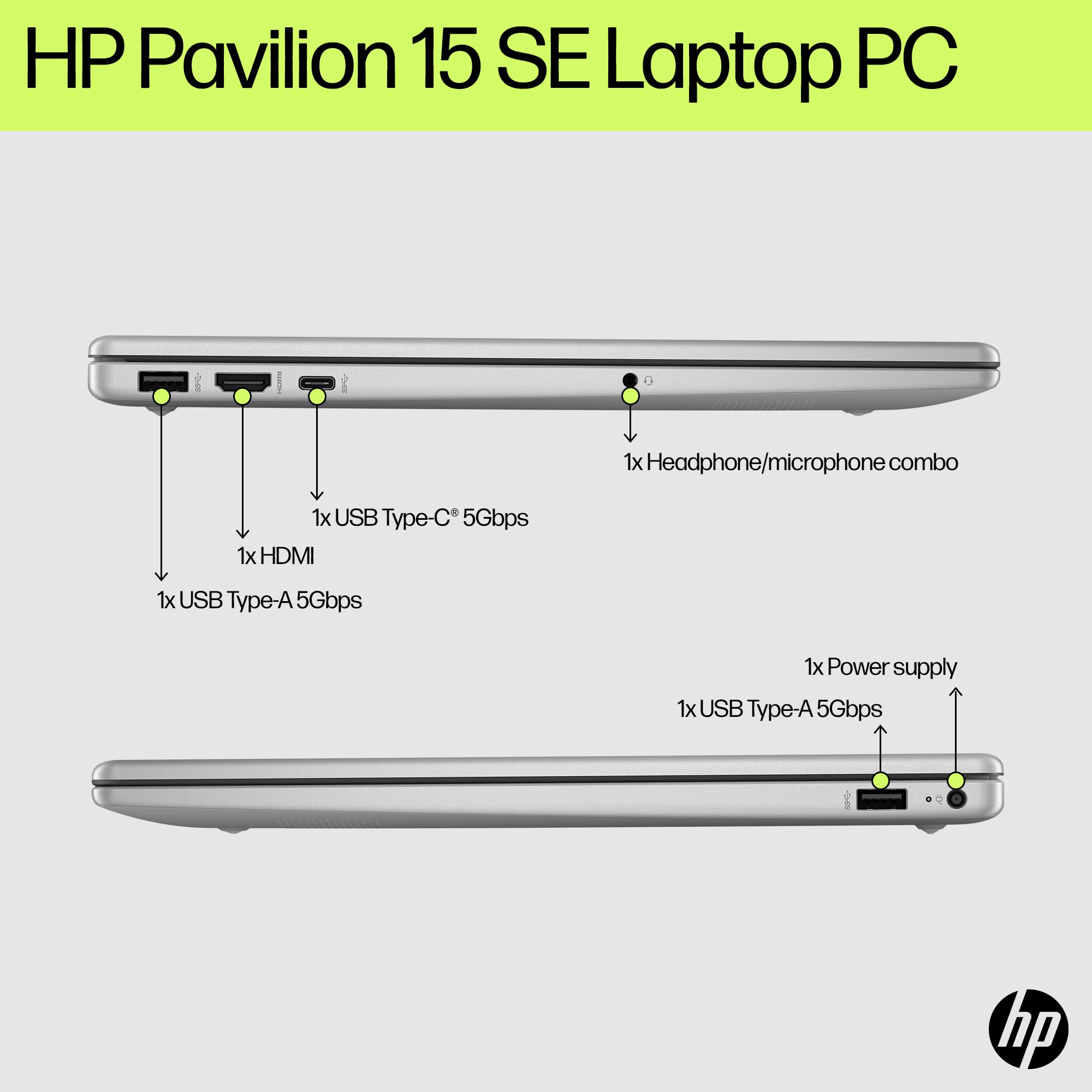 HP 15.6" Laptop | Intel Core i5 i5-1334U Processor | 16 GB RAM | 512 GB SSD | Intel Iris Xᵉ Graphics | FHD Display | Up to 9.75 hrs battery | Windows 11 | Dual Speakers | Natural Silver | 15-fd0072sa — view 7