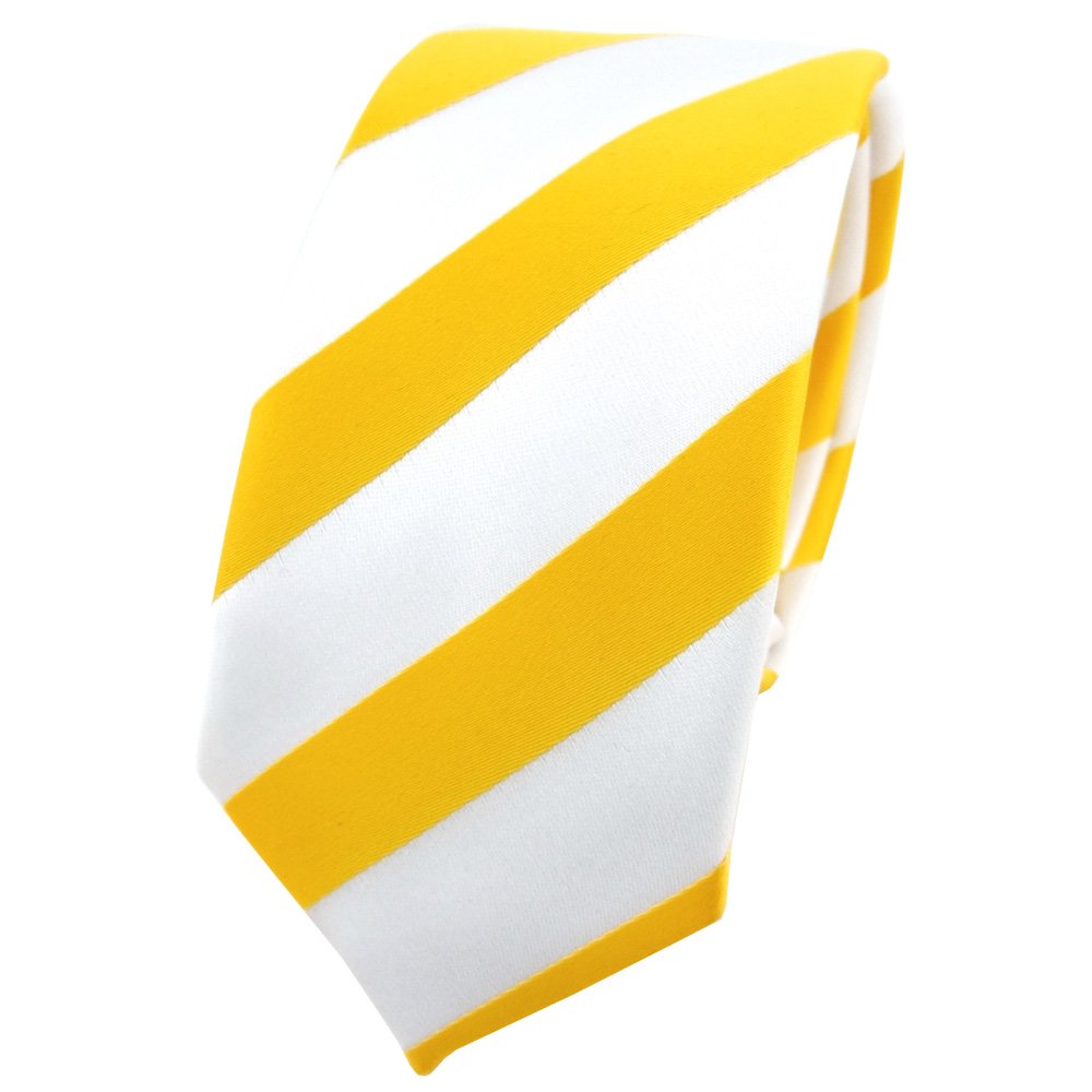 Tigertie Men's Yellow Golden Yellow White Narrow Tie Necktie In Yellow Gold-Yellow White Striped - Tie Necktie