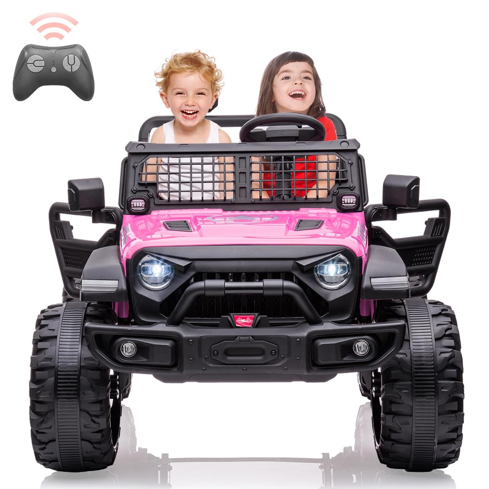 (similar) 24V 2 Seaters Kids Ride On Truck with Remote Control, 20 Large Seat + 15.5" Large Wheels, Electric Vehicle Car with LED Light,Large Storage Space, Bottle Holder,Music, Horn,USB for 3-8 Years (Pink)