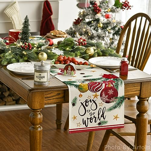 Artoid Mode TABLERUNNER-CHRISTMAS-33183-181 Joy To The World Xmas Balls Christmas Table Runner thumb #1