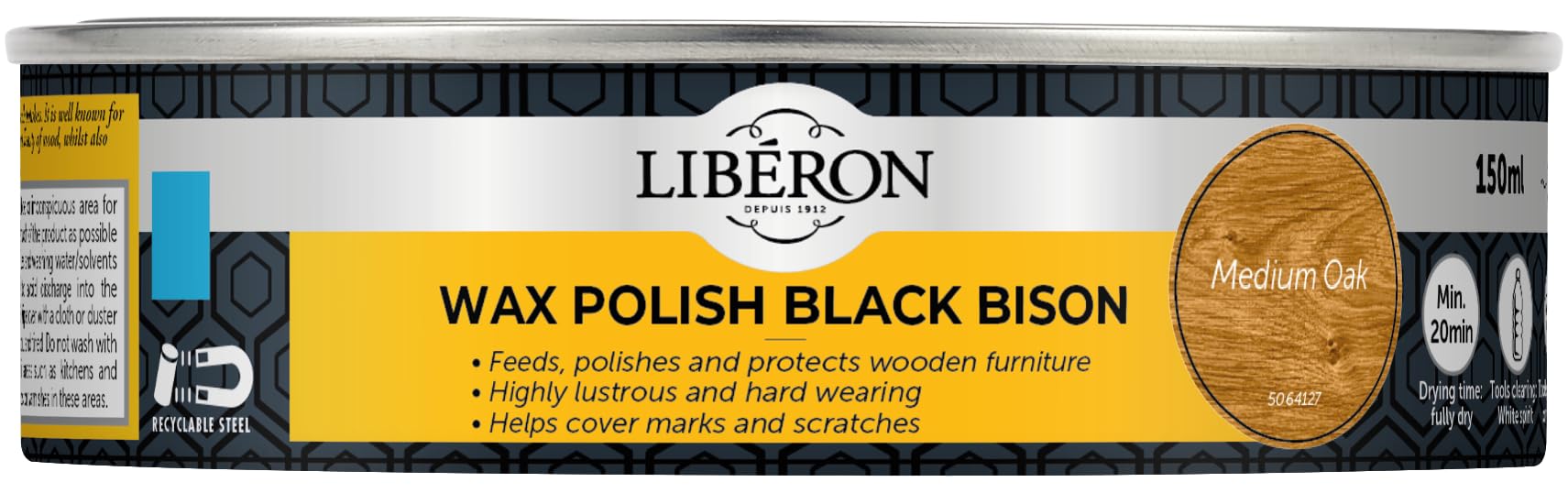 Wax Polish Black Bison Paste Medium Oak 150ml