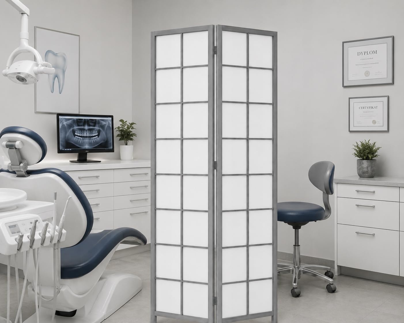 Paravent de pièce en bois blanc Scandi Chic Gris (J004) - Panneau 2
