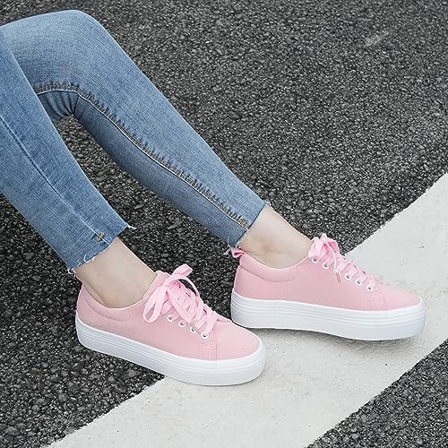 JABASIC Women Lace Up Platform Sneakers Comfortable Casual Fashion Sneaker Walking Shoes (5,Lt.Pink) — view 2