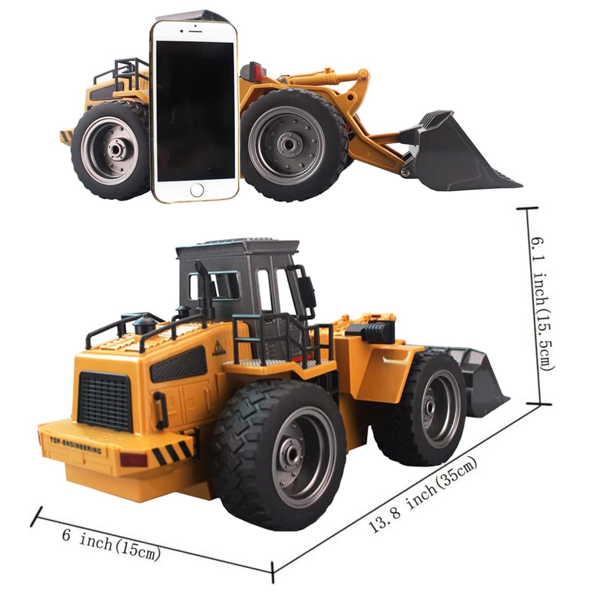 fisca Excavadora de Control Remoto, Bulldozer 1:18 de 6 Canales, Vehículo de Construcción 4WD de 2,4 GHz con Luces y Sonidos