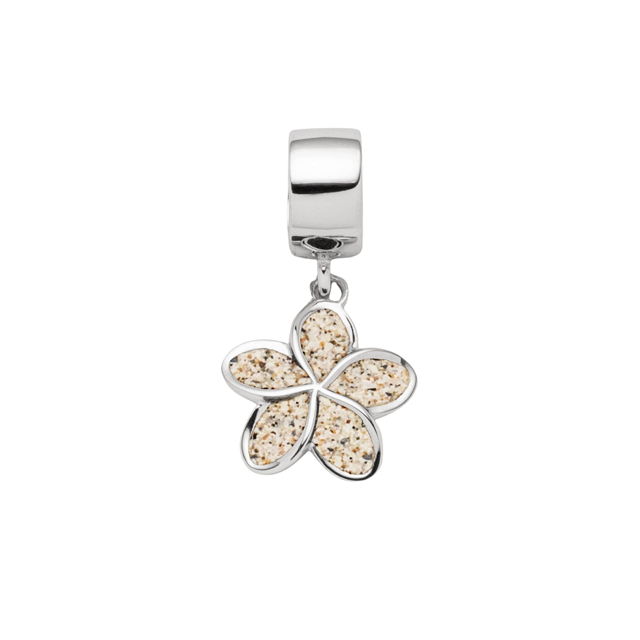 DUR Charm-Anhänger Plumeria Blüte 925er Sterling-Silber Mit Strandsand - 1,7x1,15cm