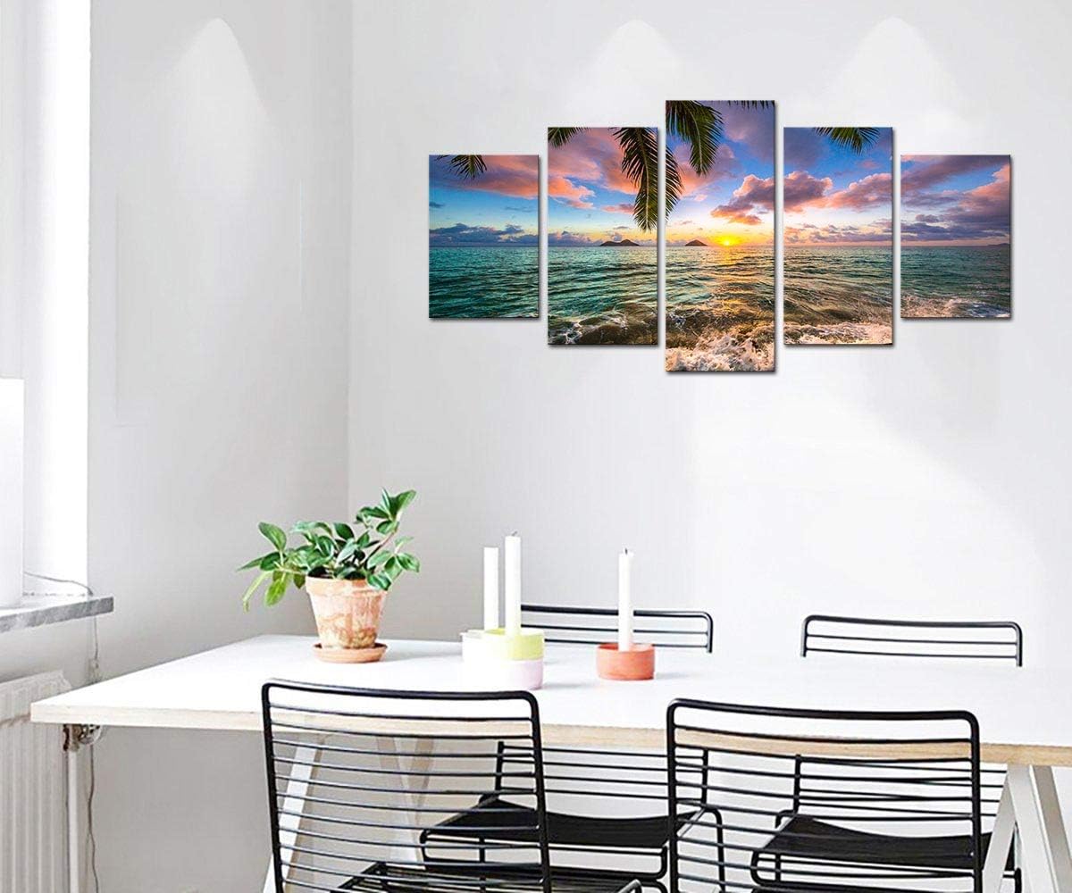 Ocean Beach Wall Art Canvas Print Sea Picture Painting Home Living Room Bedroom Office Decor Sunset (Over Size 60inch x 30inch)