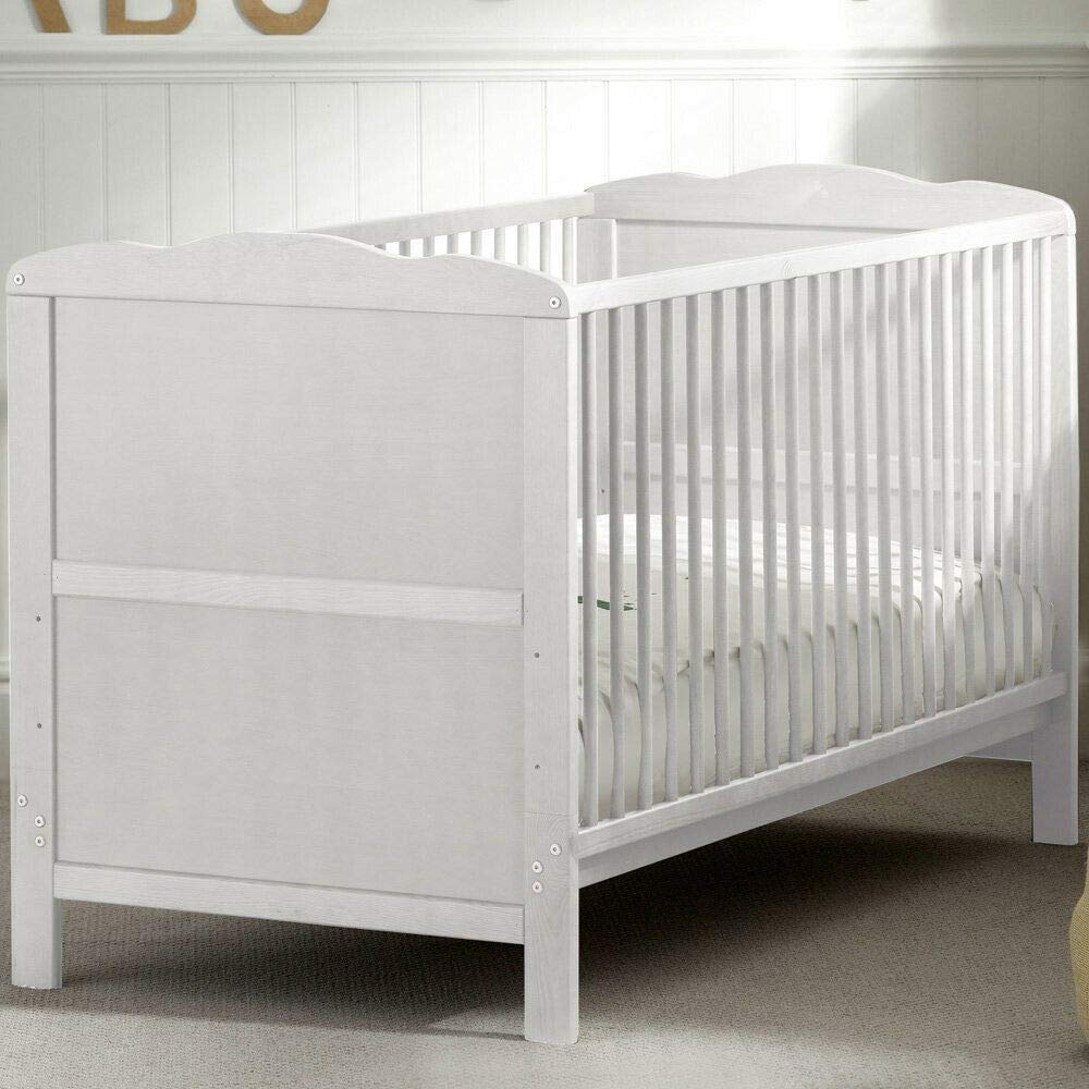 Buy White Wooden 120x60cm Baby Cot Bed with Drawer & Mattress (Cot Bed