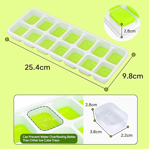 Miniatura 5 de Bandejas para cubitos de hielo, paquete de 4, bandejas de silicona para cubitos de hielo Airabc con tapa extraíble, bandejas de hielo flexibles