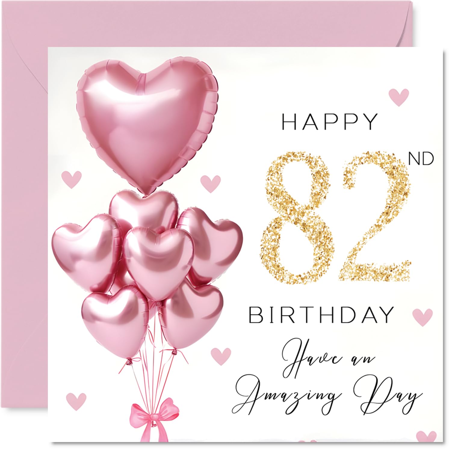 82nd Birthday Cards for Women - Pink Glitter Balloons - Happy Birthday Card for 82 Year Old Woman Auntie Nana Nanny Wife, 145mm Bday Greeting Cards