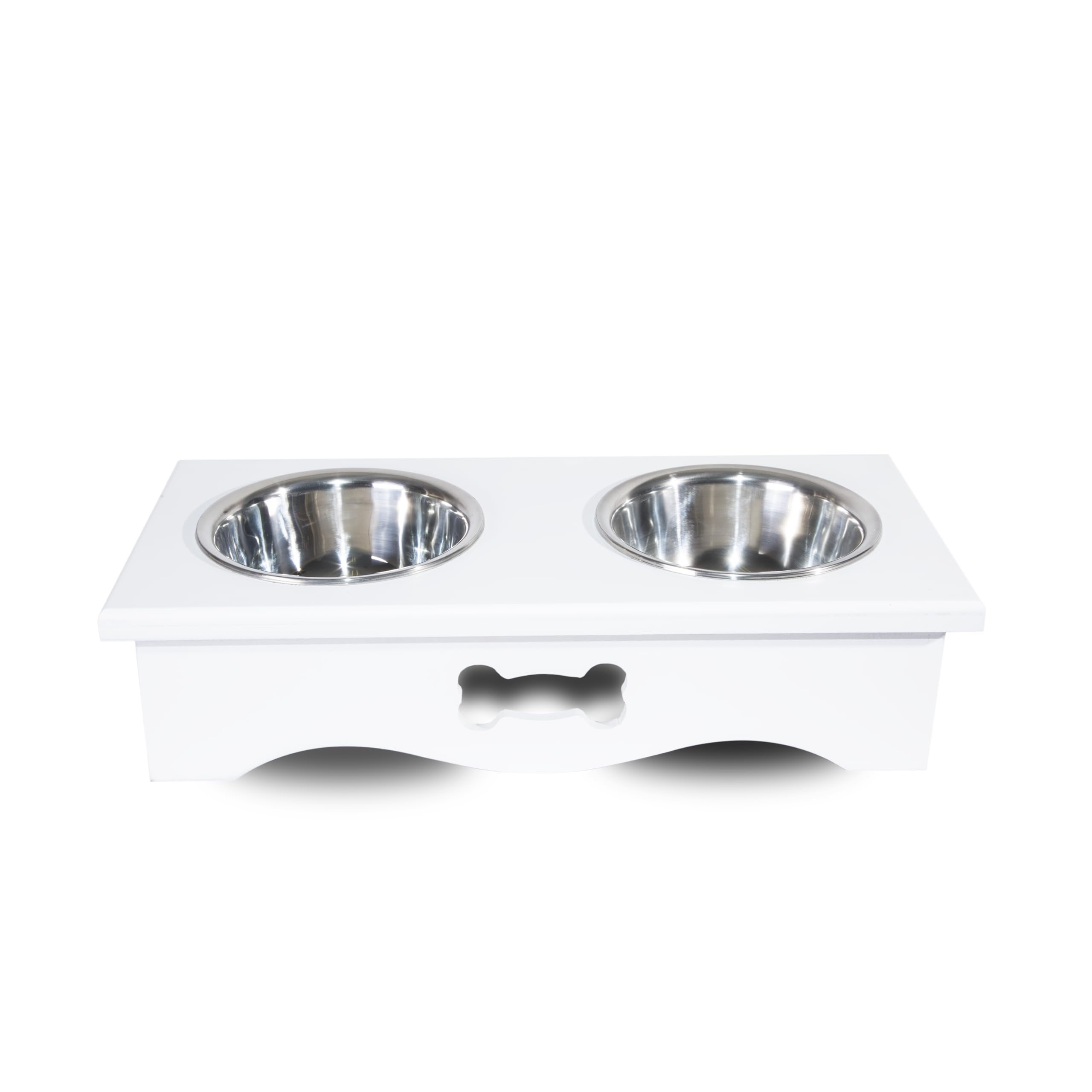 WICKERFIELD Dog Food Feeding Stand Station with Stainless Steel Double Raised Bowels in a Wooden Frame for Home (White)