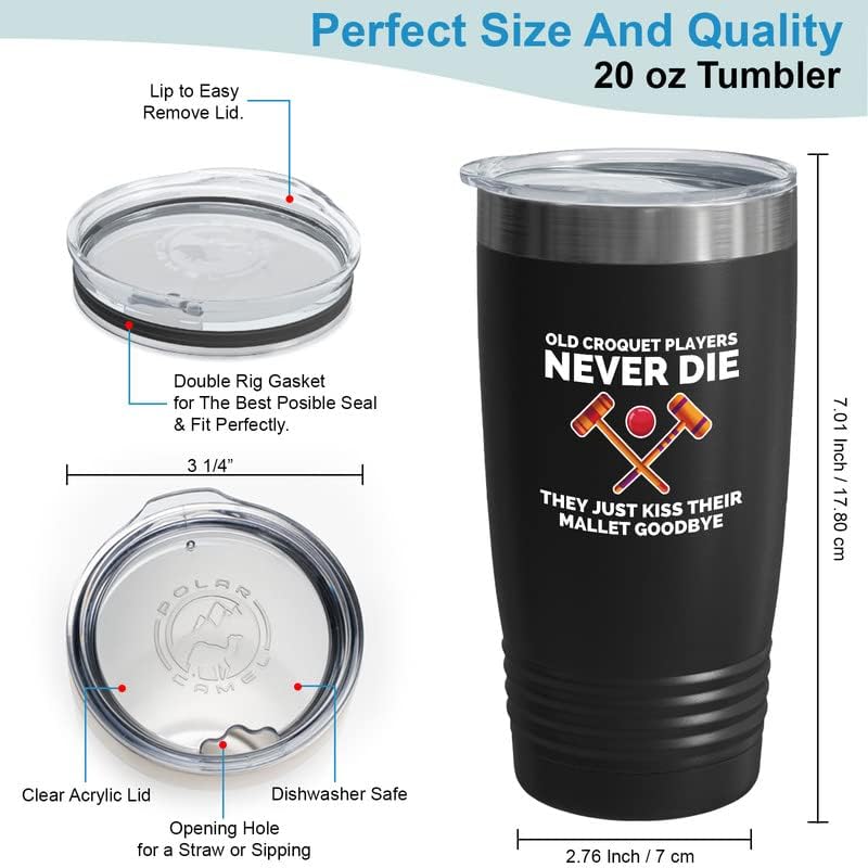 Croquet Black Edition Tumbler 20oz - Old croquet players - Croquet player six ball outdoor game played on a lawn