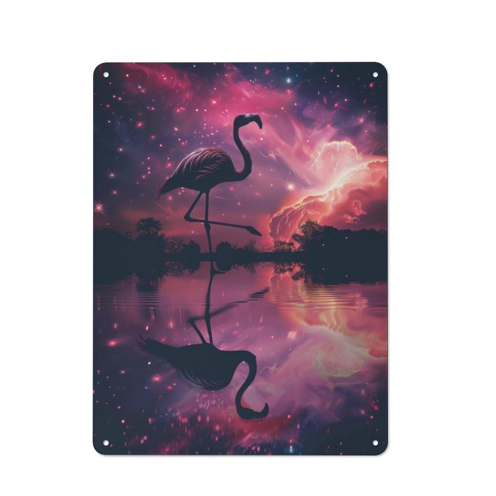 Junmoney Flamingo Silhouette Galaxy Tin Sign 40X30cm With For Pub Or Café, Retro-Style Decor, Suited To Café Interior Fans