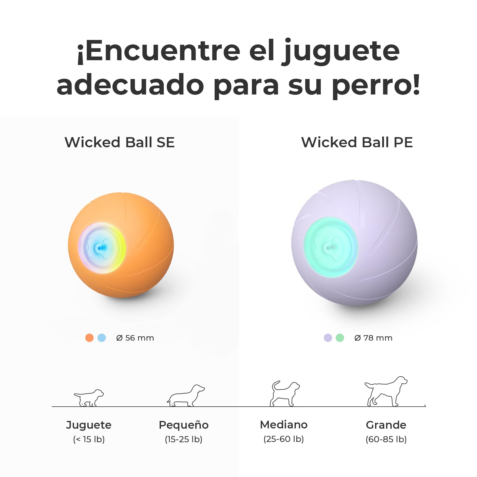 Cheerble Wicked Ball PE, 3 Modos de interacción, Juguete Interactivo para Perros, Pelota autorodante para Perros con Luces LED, DC Recargable, Divertido Regalo de cumpleaños para Perros Grandes