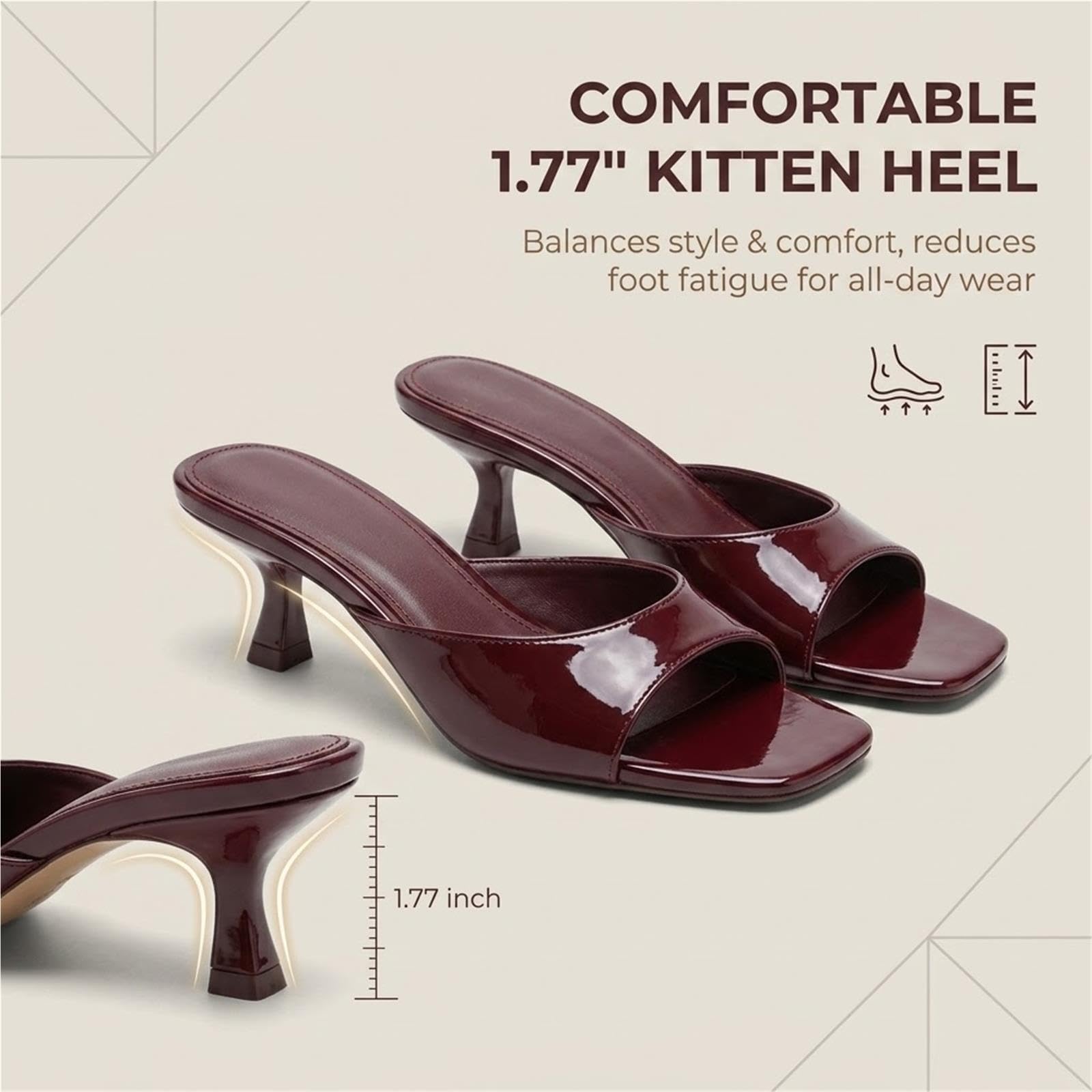 Sandali Con Tacco A Gattino Slip Con Punta Aperta Su Sabot Con Tacco Basso | Tomaia in PU, punta aperta rotonda, tacco da 1,77 pollici, slip-on, suola antiscivolo, versatile for feste(Dark red,40 EU)