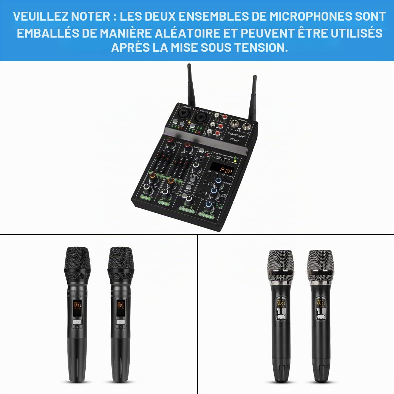 Depusheng UF4-M Table de Mixage Audio Studio - Console de Mixage DJ Numérique 4 Canaux Bluetooth Portable Professionnelle avec Microphone sans Fil