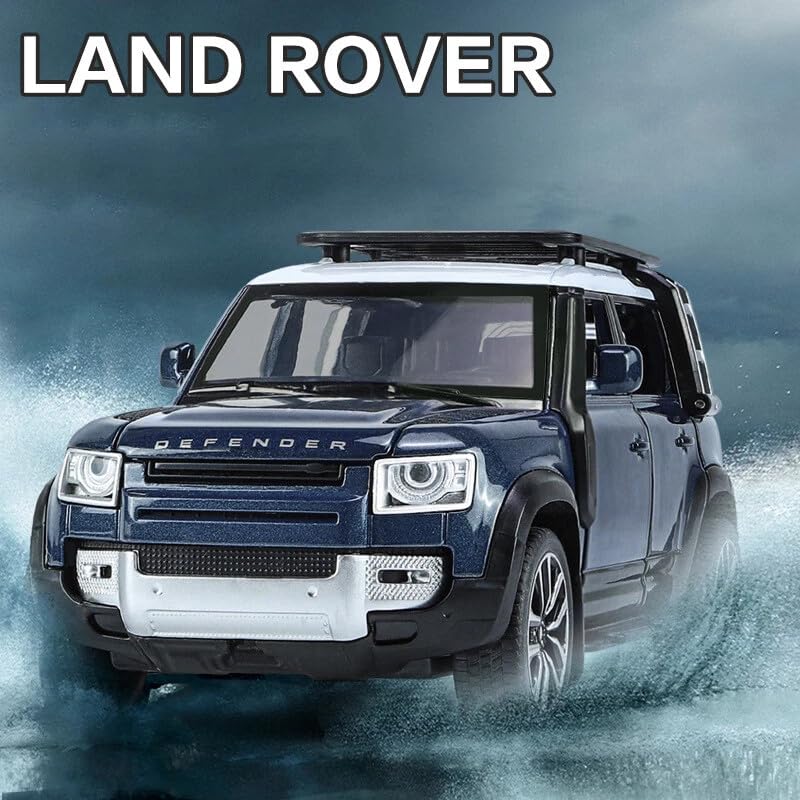 Image of 1:32 Compatible for Land Rover Defender 110 Diecast SUV | Metal Pull Back Toy Car with Sound, Light & Openable Doors | Alloy Model Car for Kids, Boys, Girls & Collectors (Blue)