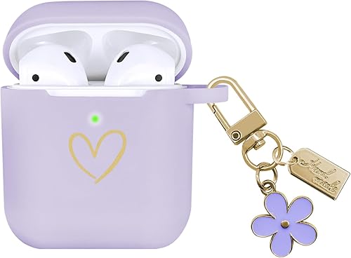 Funda compatible con AirPods, funda de silicona suave con patrón de corazón dorado para AirPods de 2 y 1 generación con llavero colgante para niñas disponible en Yaxa Colombia
