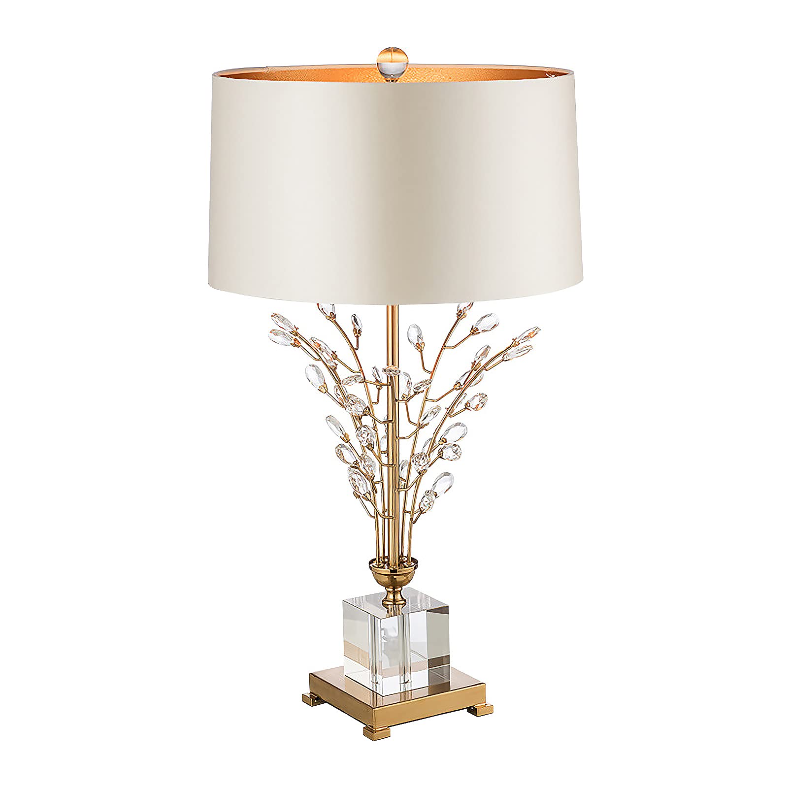 Photo 1 of Gold Crystal Table Lamp White Glass Table Lamp with Fabric Lampshade and Crystal Lamp Body Lamp Unique Crystal Table Lamps for Bedroom Living Room Dining Room Bedside