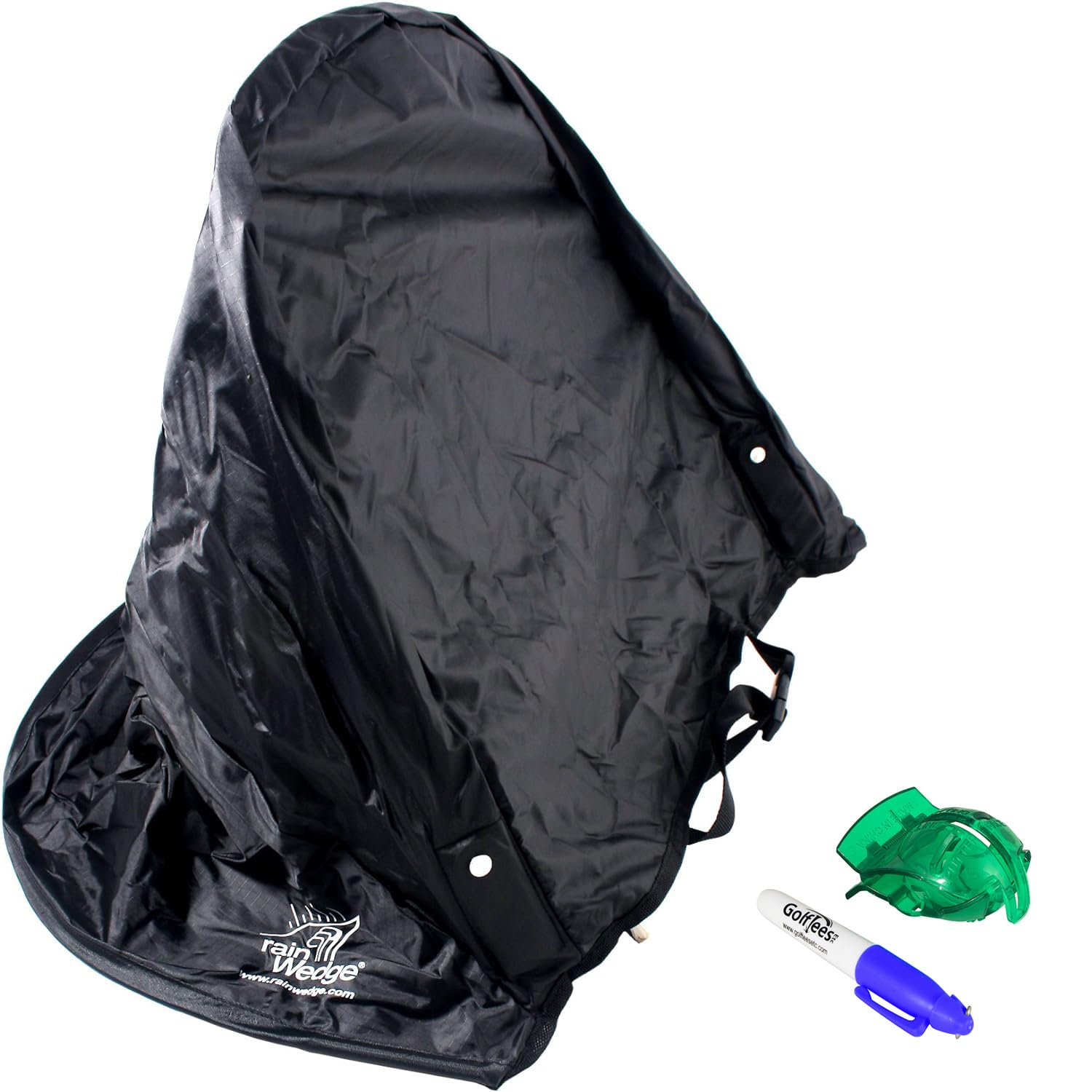 Rain Wedge Golf Bag Rain Cover - Easy Access Golf Bag Rain Hood/Golf Bag Umbrella Alternative. Bundled with an Exclusive Ball Marker Stencil & Pen