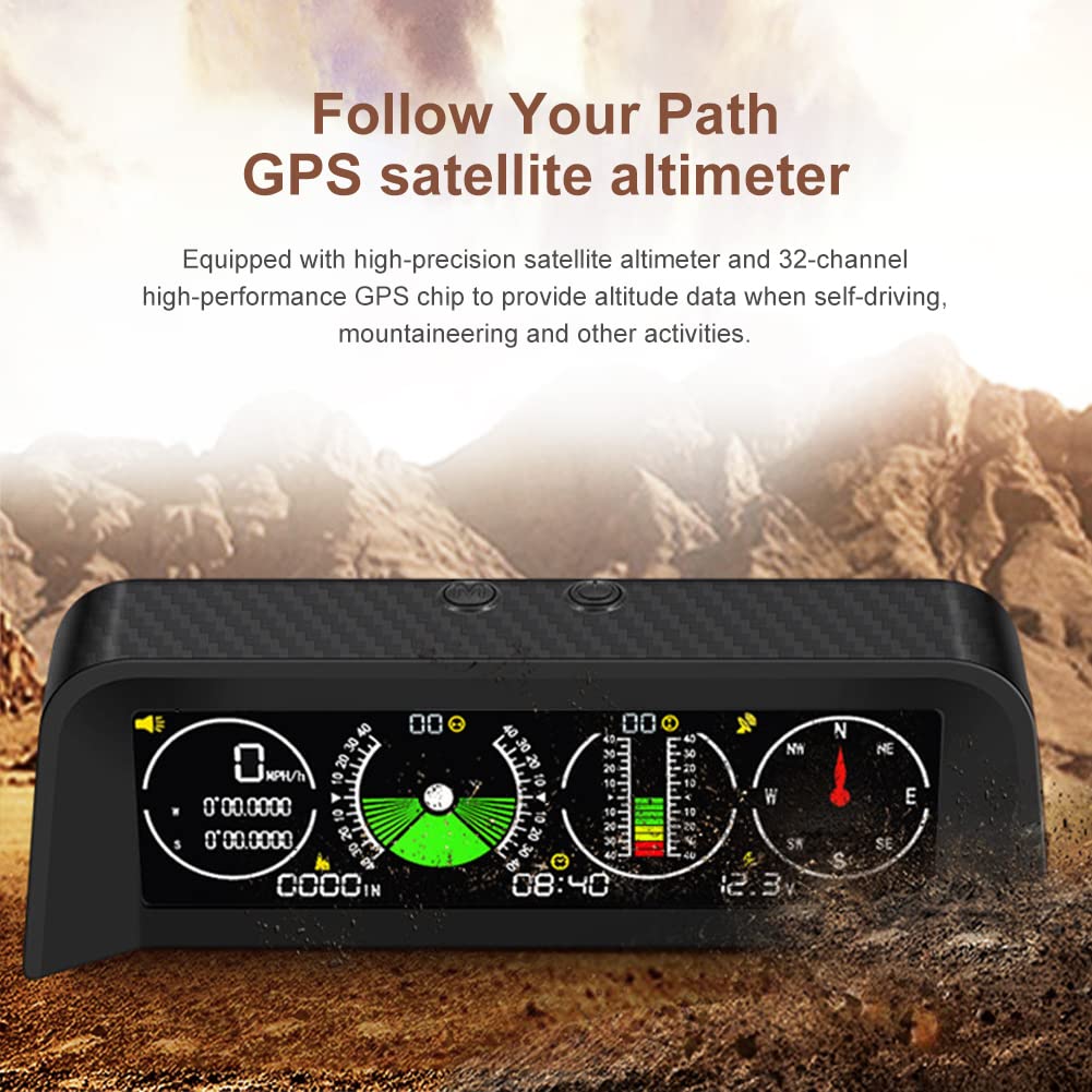 Auto-Neigungsmesser,HUD Head Up Display GPS Geschwindigkeitsmesser MPH Kompass Digitaler Neigungswinkelmesser Höhenmesser für Auto, Off-Road (01)