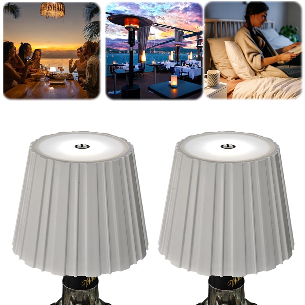 Wireless Bottle Lamp, 3 Colors Dimmable Wine Bottle Light Wireless Lampshade Touch Control LED Wine Bottle Lamp Kit, Dimming Bottle Night Light for Bar Restaurant Bedroom Home Deco (White C, 2PCS)