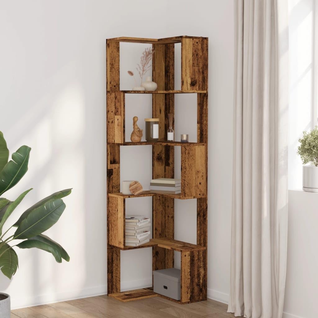 Generisch Eck-Bücherregal 5 Böden Altholz-Optik 50x50x179cm Holzwerkstoff,Möbel,Regalsysteme,Bücherregale Bücherschränke-852589