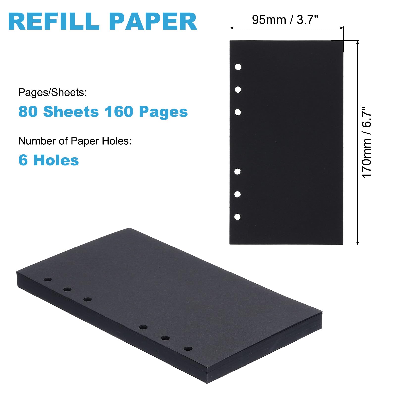 PATIKIL A6 Refill Paper, Unlined Blank Kraft Paper 6 Hole Filler Inserts Loose Leaf Paper for 6 Ring Binder, 80 Sheets/160 Pages, Black - Image 2