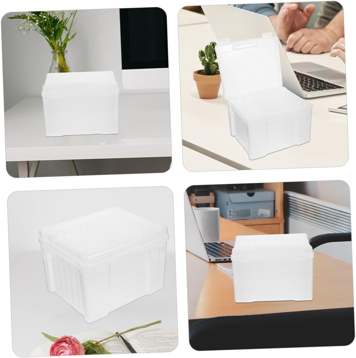 VANZACK Plastic Photo Storage Organizer Box with 6 Adjustable Dividers, Photo Keeper Container for Greeting Cards and Hardware Accessories, Plastic Classification Storage Box for Home