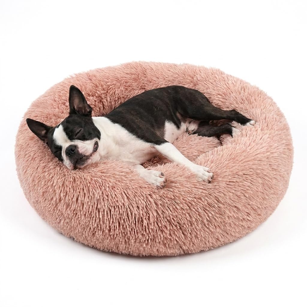 nononfish Fluffy Calming Dog Bed,Cozy Donut Plush Pet Bed