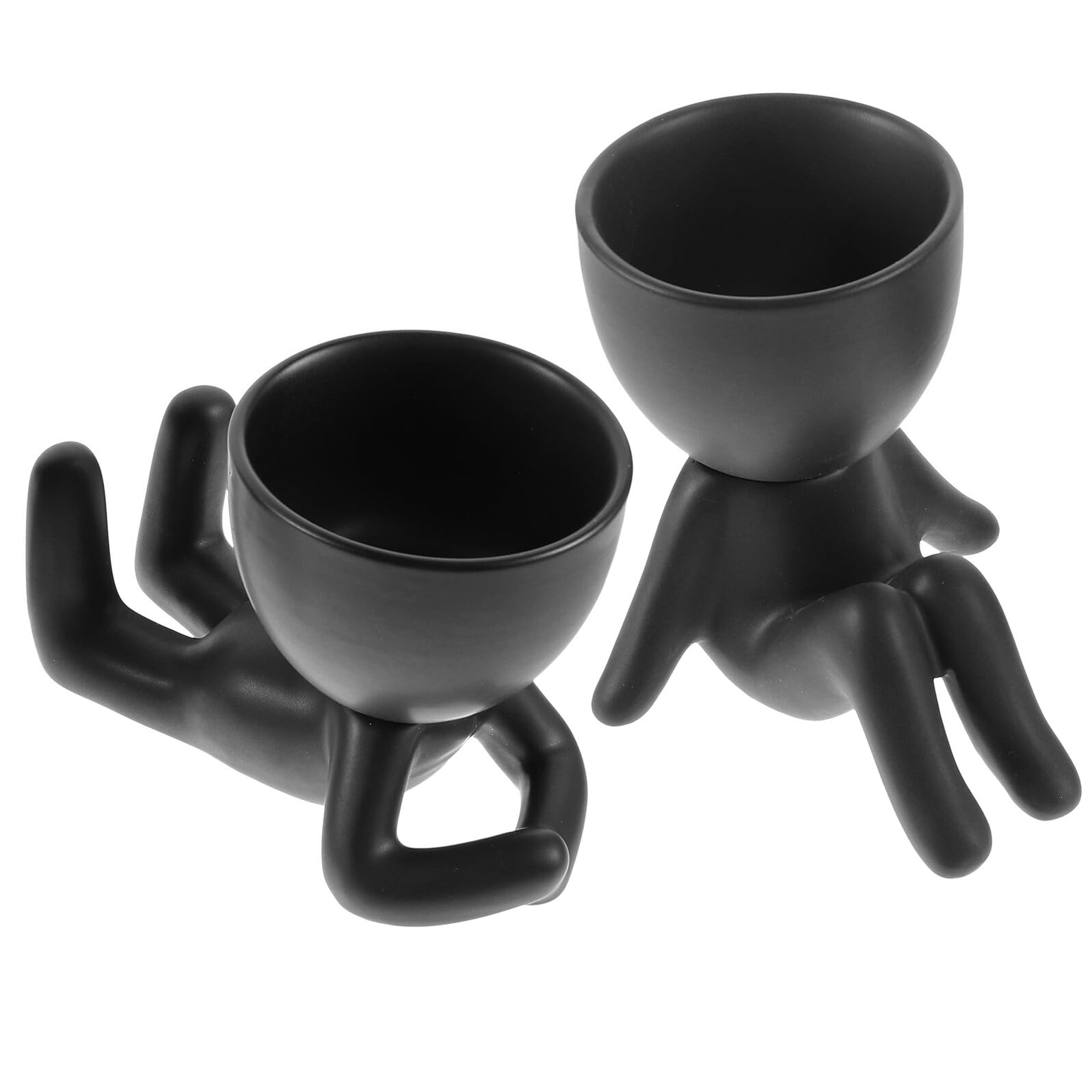 Pots en céramique noirs Anneome figurines humaines pour plantes de petit espace