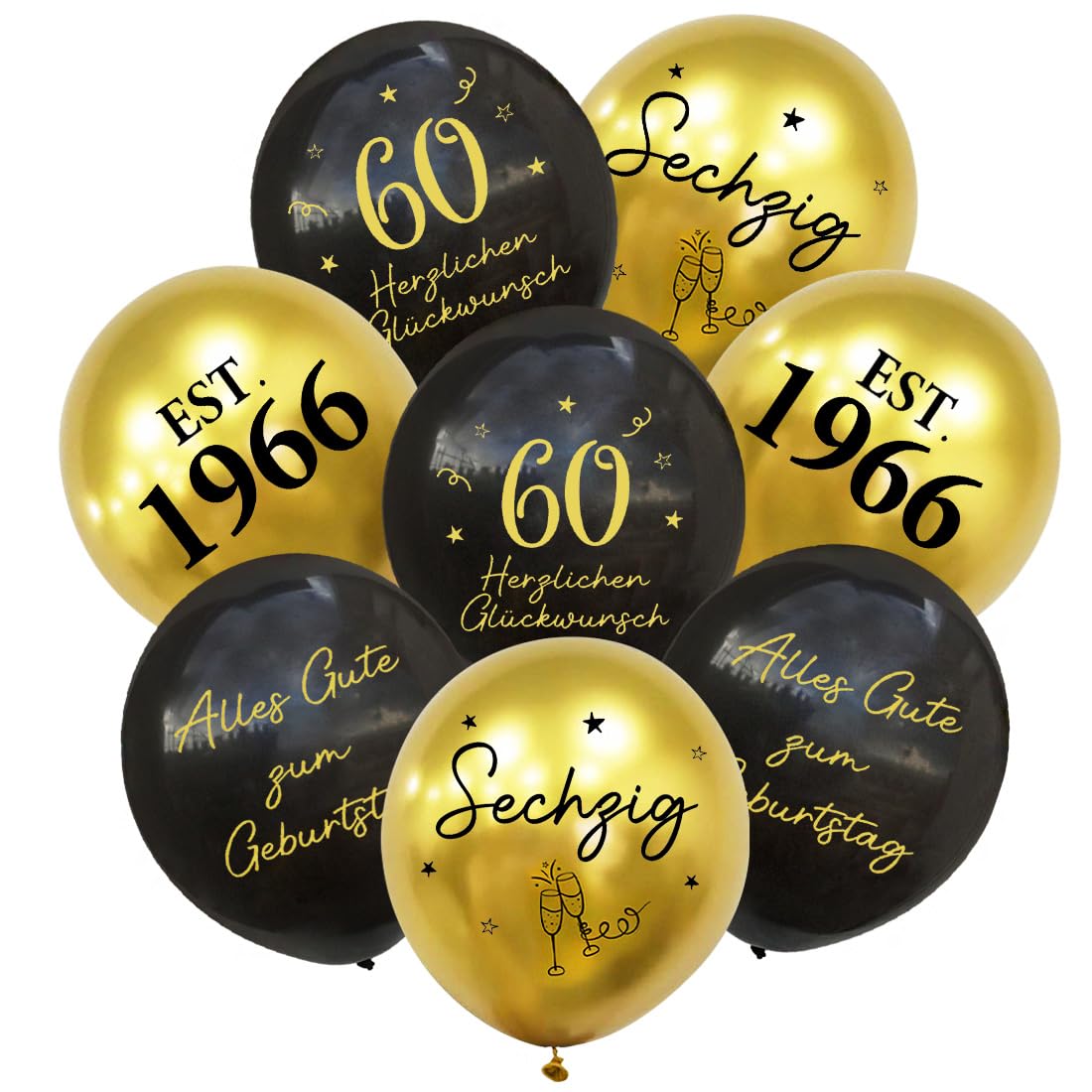 24 Stück Deko 60. Geburtstag Luftballons Schwarz Gold, 1966 Ballons 60 Alles Gute zum Geburtstag, Happy Birthday Luftballon 60 Jahre für Mann Frauen 60 Geburtstagsdeko, Geburtstagsfeiern Deko