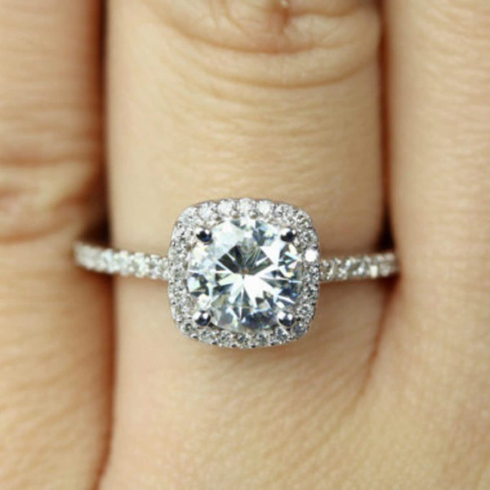 Amazon.com: Fashion Ring Square Cut AAA Shiny Halo Promise Ring 