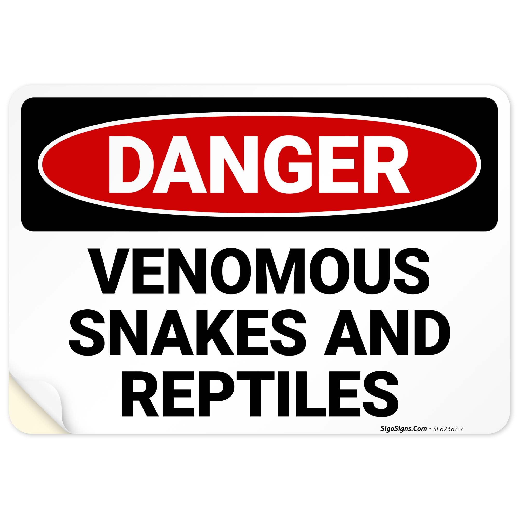 Danger Venomous Snakes and Reptiles OSHA Sign, 10x7 Inches, 4 Mil Vinyl Decal Stickers Weather Resistant, Made in USA